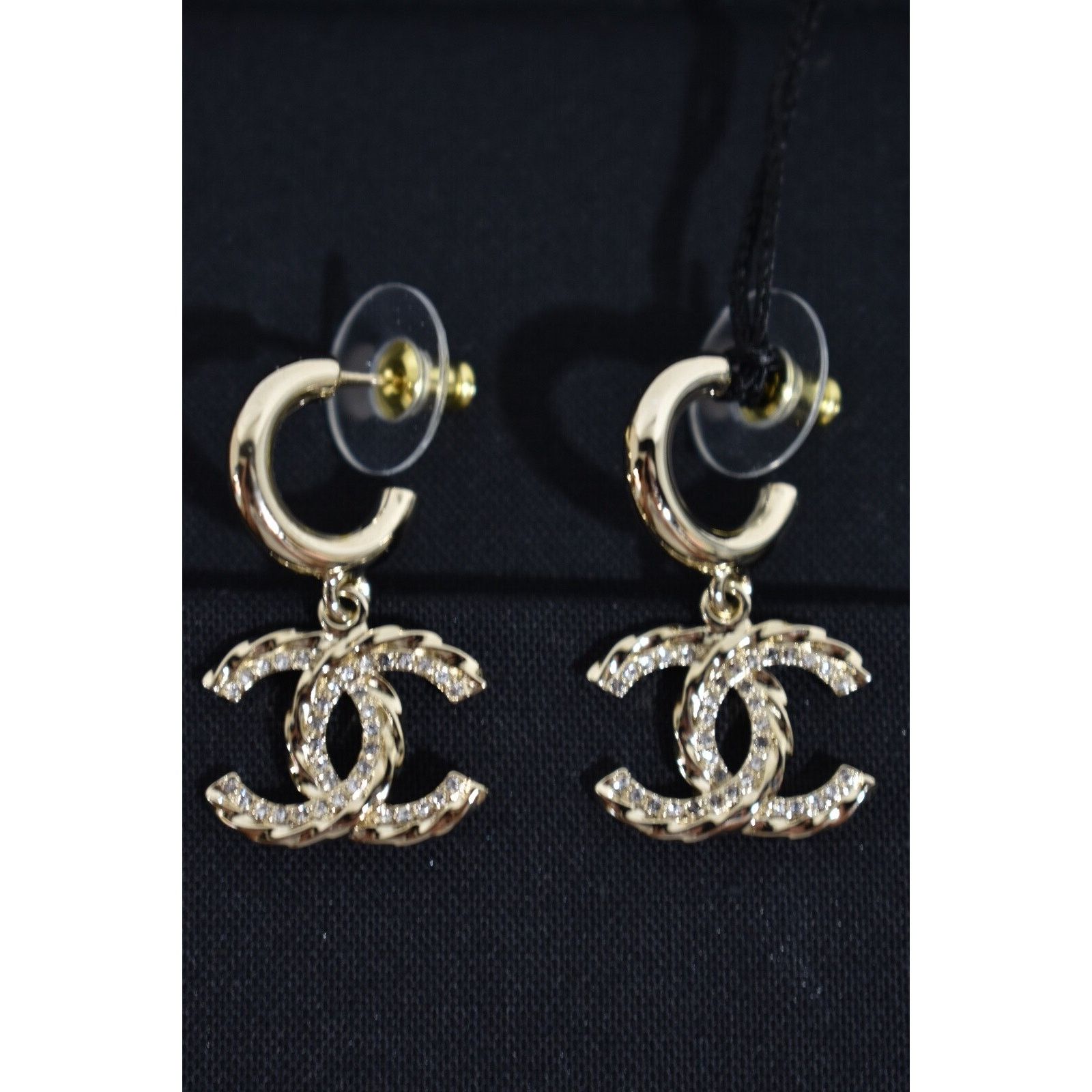 Chanel Chanel Gold Crystal Interlocking Statement Stud Earrings Size ONE SIZE - 6 Thumbnail