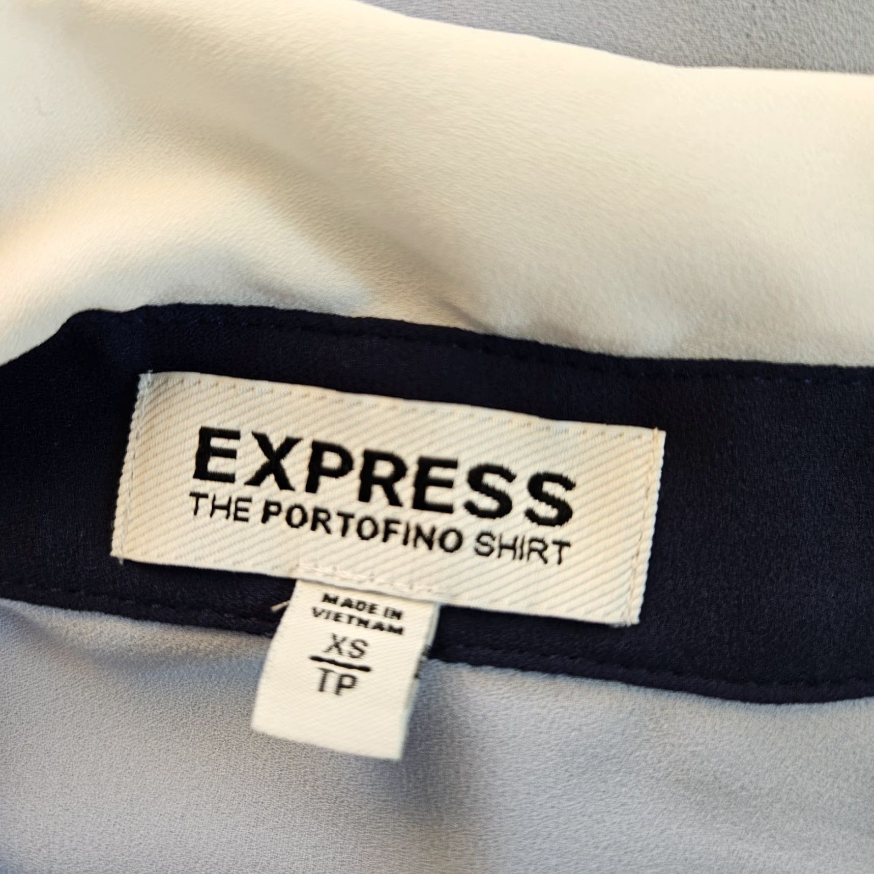 Express Express Womens Portofino Button Up Shirt XS Blue White Tabbed Long Sleeve Shirt Womens XS Blue Portofino Button-Up Shirt Size XS / US 0-2 / IT 36-38 - 5 Thumbnail
