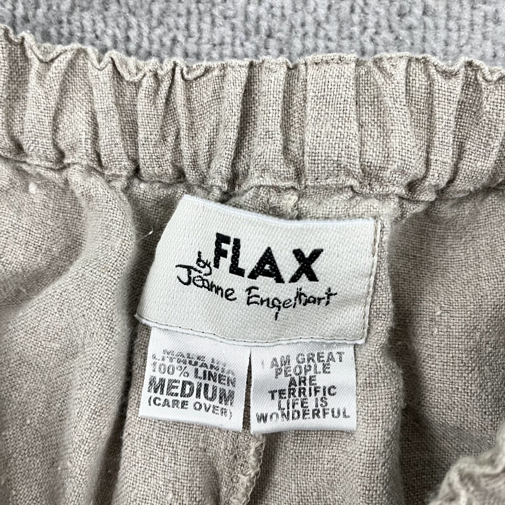 FLAX FLAX Linen Pants Women Medium 29" Brown Casual High Rise Elastic Waist Pockets 90s Bohemian Size 32" / US 10 / IT 46 - 2 Thumbnail