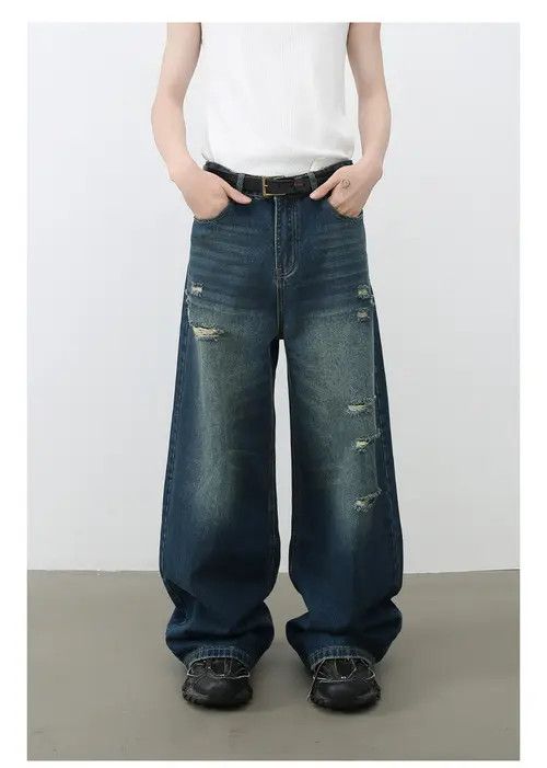 Anime × Japanese Brand × Jean Men's trendy loose straight retro versatile ripped jeans Size US 32 / EU 48 - 1 Thumbnail