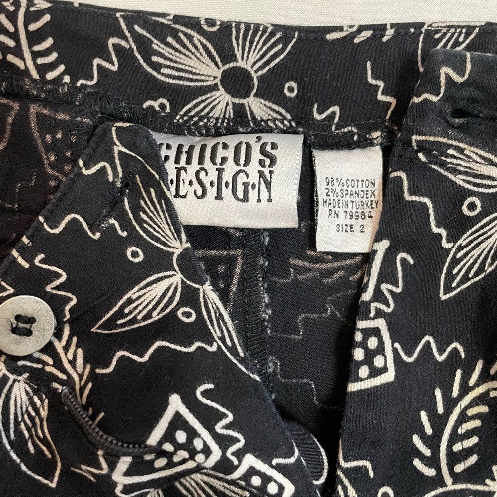 Chicos Chico's Design Black White Floral Cotton Pants Size 2 US L Size 36" / US 14 / IT 50 - 5 Thumbnail
