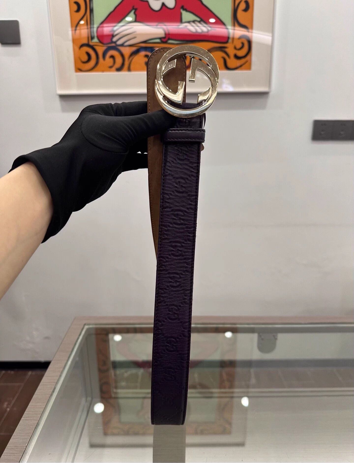 Gucci Gucci silver GG buckle 4cm belt purple & brown 85cm 99 New Size ONE SIZE - 2 Thumbnail