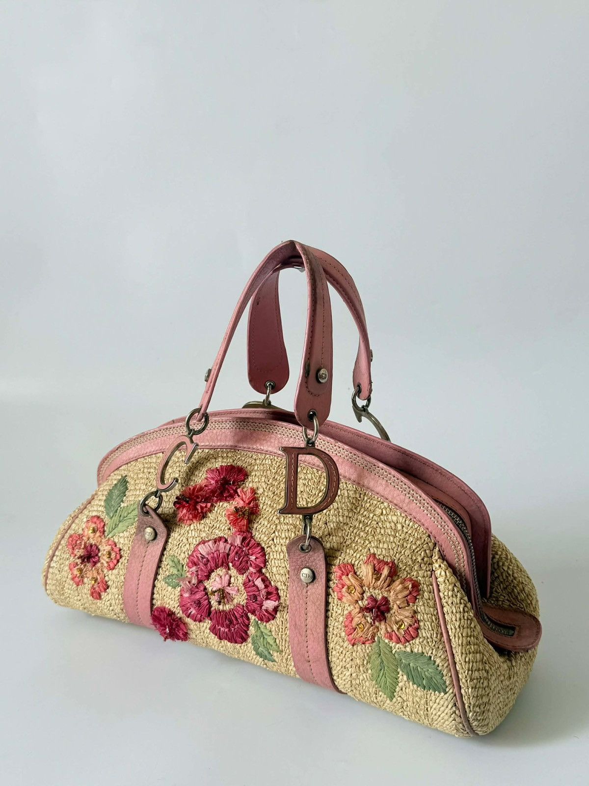Dior Christian Dior by John Galliano Floral Straw Raffia Handbag Size ONE SIZE - 3 Thumbnail