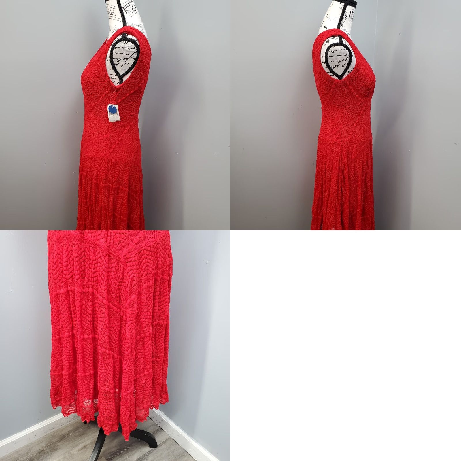 Vintage Rabbit Designs Midi Dress Womens 4 Red Lace Overlay Surplice V Neck Swing Hem Dress Size S / US 4 / IT 40 - 8 Thumbnail