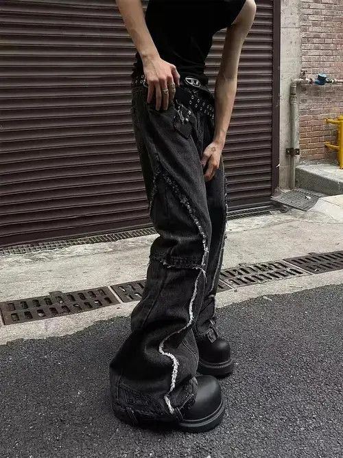 Japanese Brand × Jean Vintage raw edge patchwork distressed bootcut jeans Size US 32 / EU 48 - 2 Thumbnail