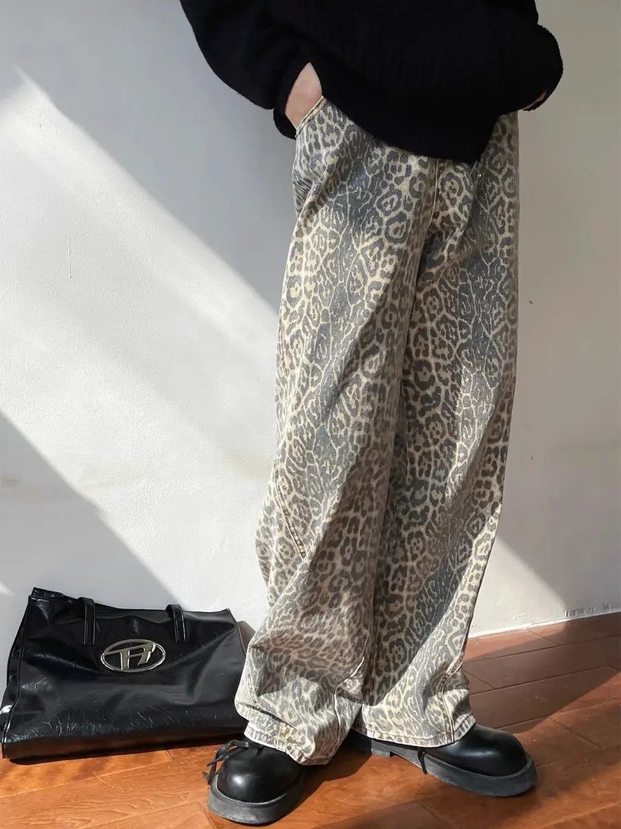 Japanese Brand × Jean Retro loose straight leg casual leopard print jeans Size US 32 / EU 48 - 4 Thumbnail