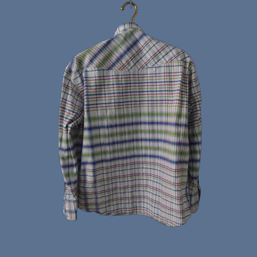 Roper ROPER Pearl Snap Shirt Men M/L Western Cowboy White Plaid Cotton Size US M / EU 48-50 / 2 - 1 Thumbnail