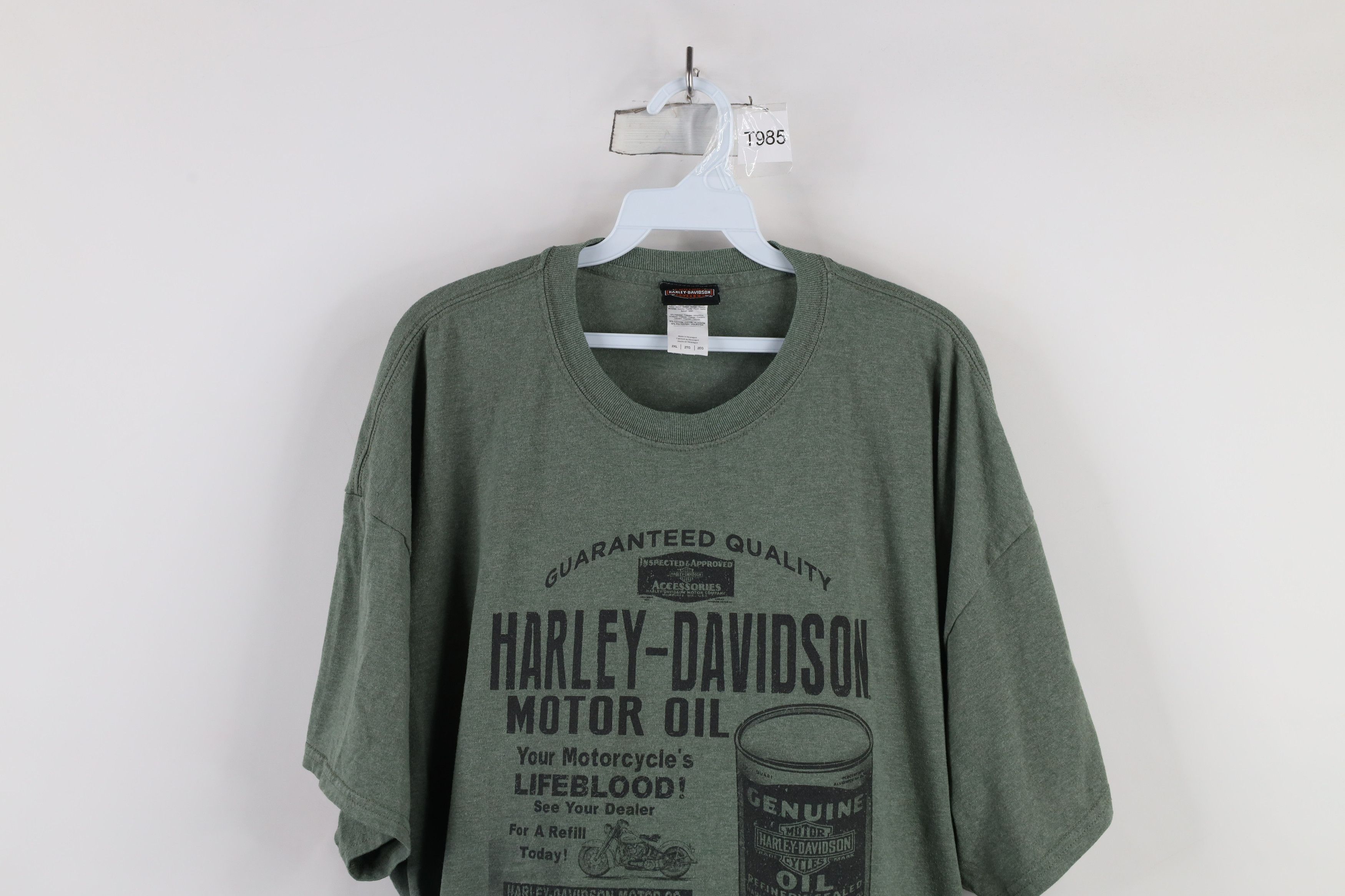 Harley Davidson × Vintage Vintage Y2K Harley Davidson Spell Motor Oil T-Shirt Green Size US XXL / EU 58 / 5 - 2 Thumbnail