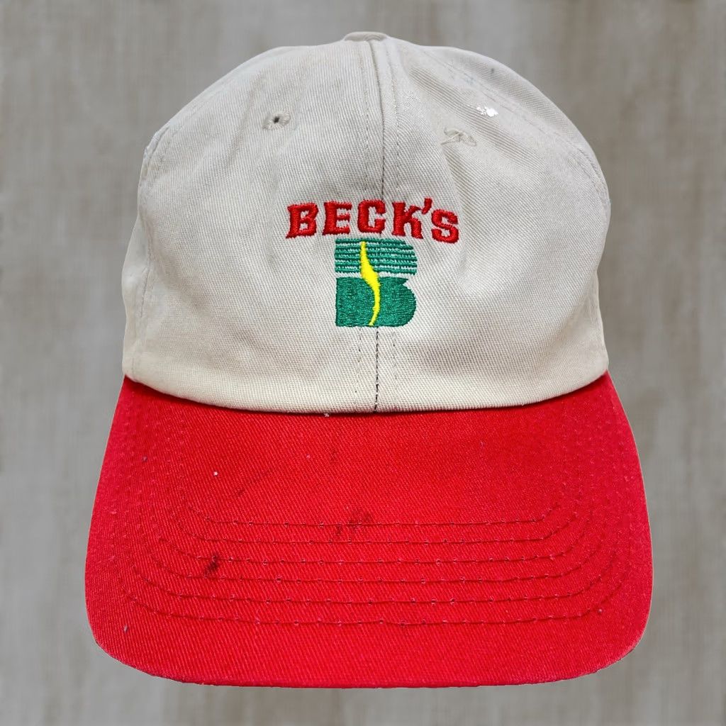 Vintage VINTAGE Beck's Seed Hat Cap Snap Back Made In USA Red 80s 90s Farm Agriculture Mens Size ONE SIZE - 1 Thumbnail