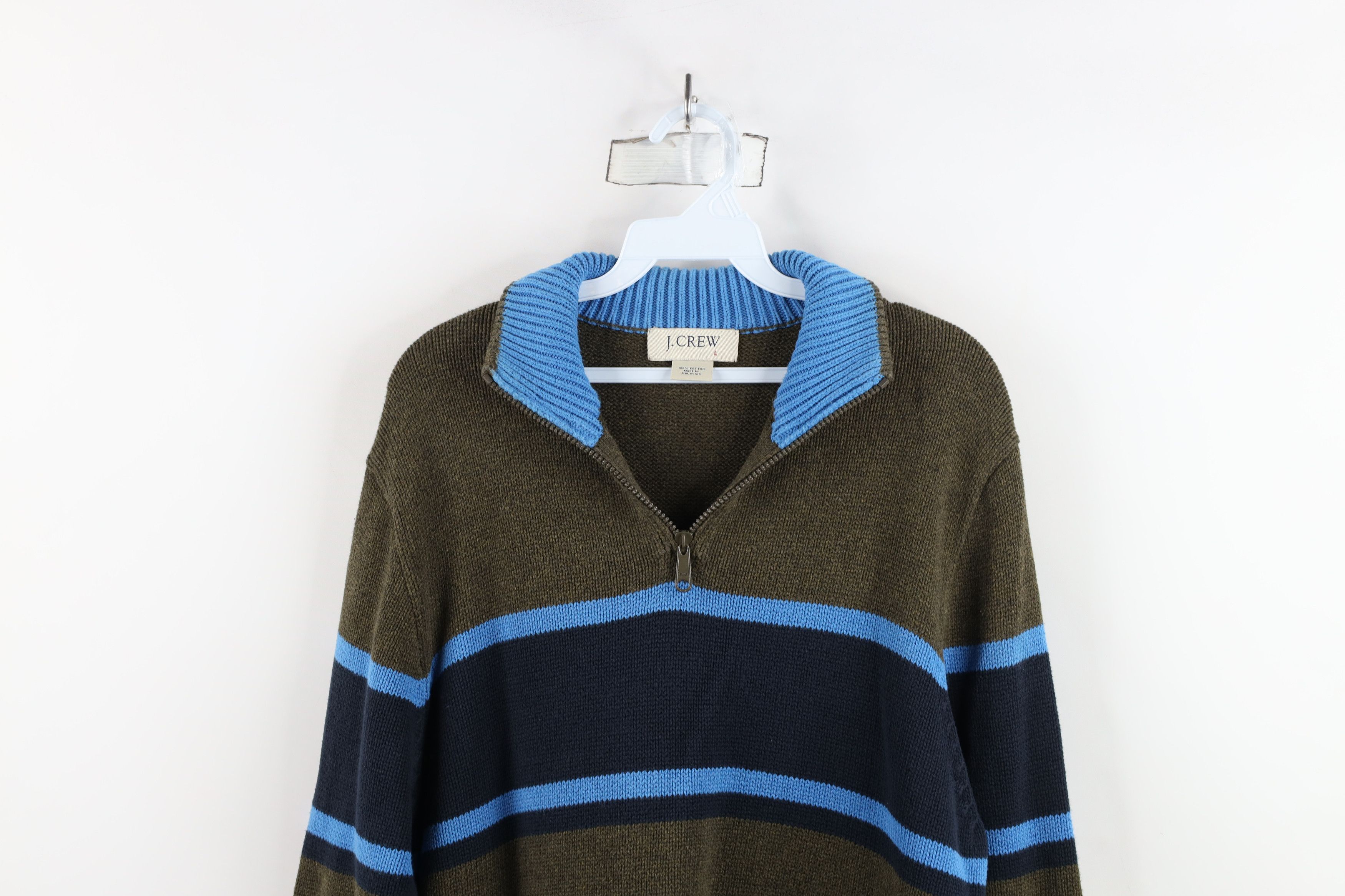 J.Crew × Vintage Vintage 90s J Crew Block Knit Half Zip Pullover Sweater Size US L / EU 52-54 / 3 - 2 Thumbnail