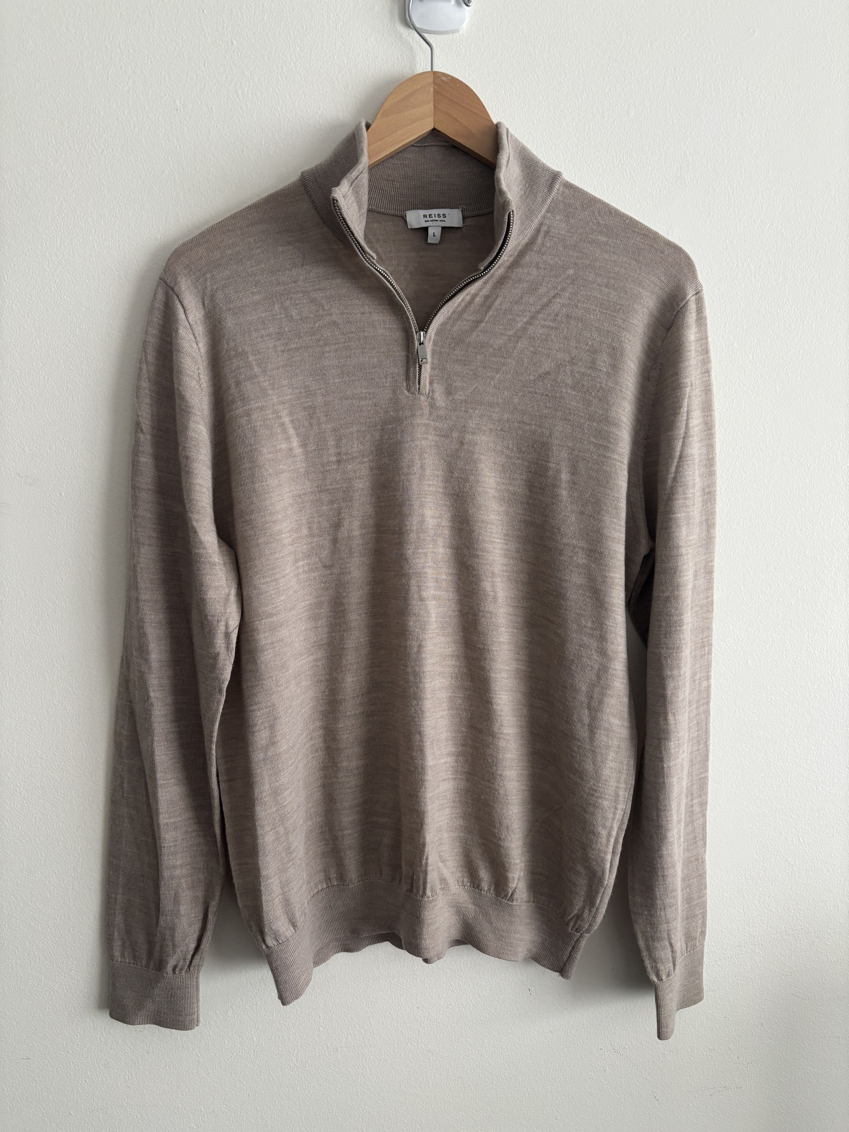 Reiss $150 Reiss Oatmeal Merino Wool Quarter Zip Sweater - Medium Size US M / EU 48-50 / 2 - 1 Thumbnail