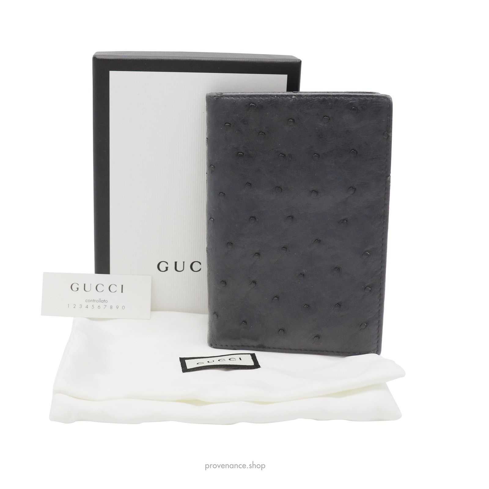 Gucci 🔴 Gucci Tall Wallet - Black Ostrich Leather Size ONE SIZE - 1 Thumbnail