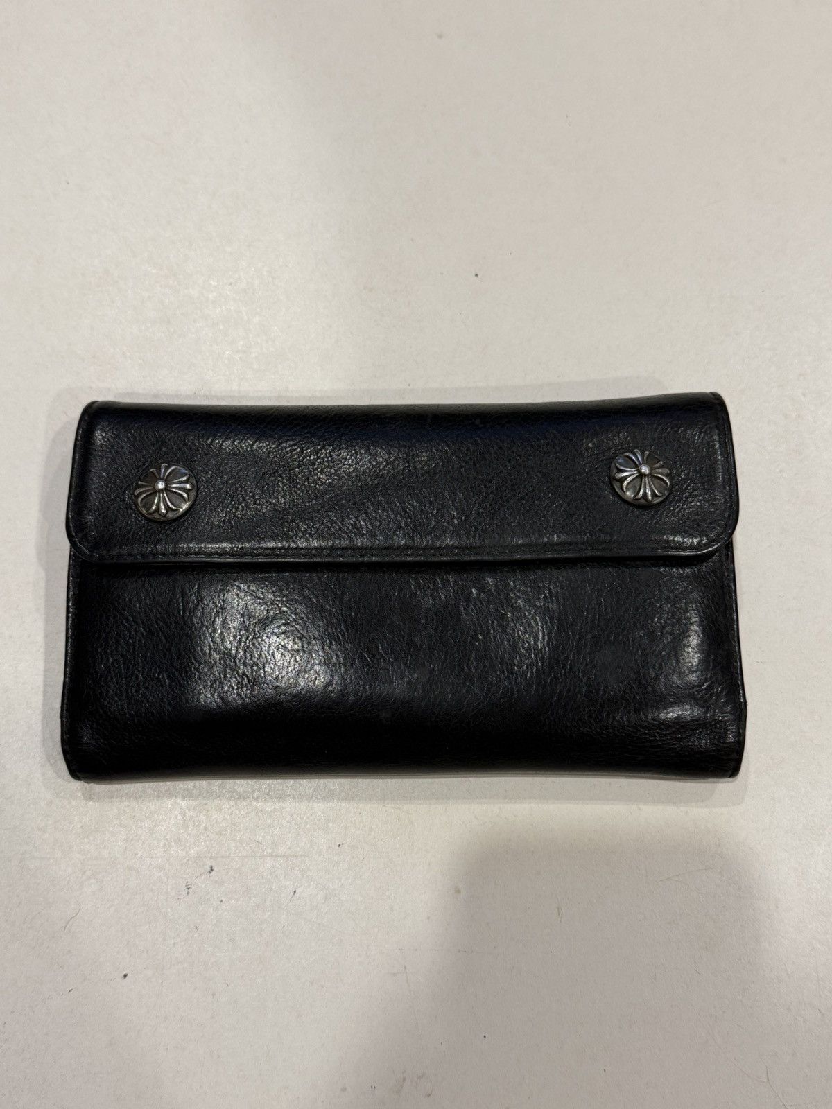 Chrome Hearts Chrome Hearts Black Leather Wave Wallet Silver Cross Balls Size ONE SIZE - 1 Thumbnail