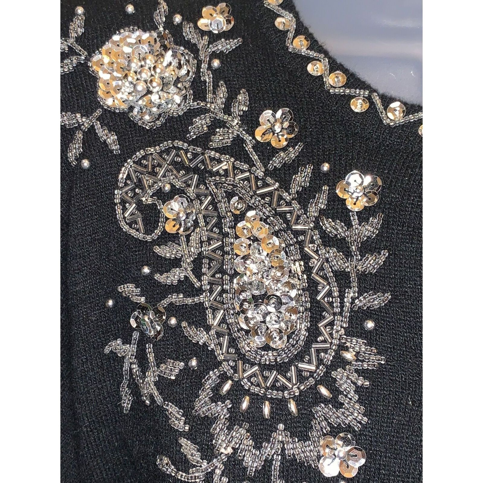 Express Vtg EXPRESS Hand Beaded Sequined Black Angora/Lambswool Card Size S / US 4 / IT 40 - 6 Thumbnail