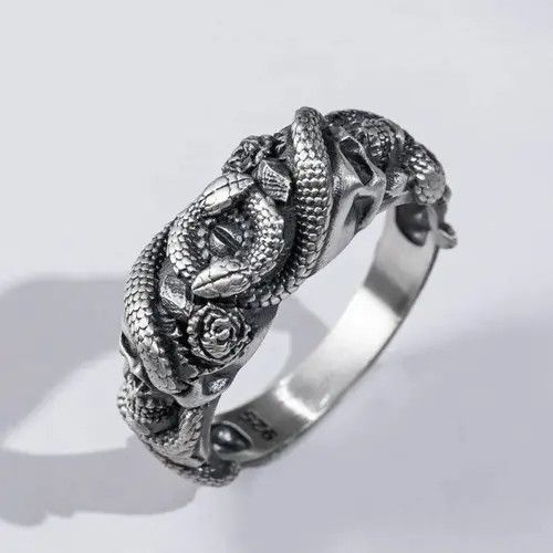 Jewelry × Vintage Punk Rose Skeleton Double Headed Snake Ring (Size 7-13) Size ONE SIZE - 2 Thumbnail
