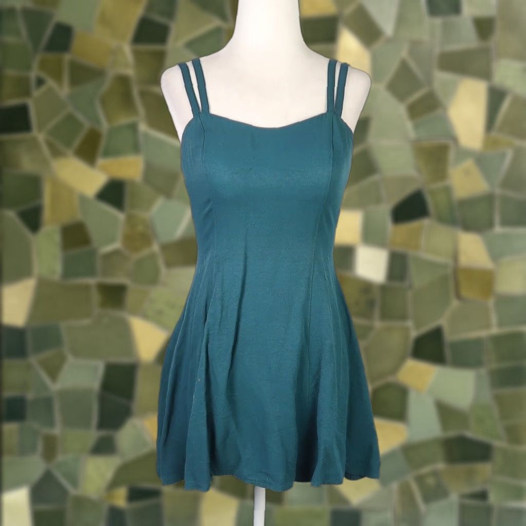 Vintage VINTAGE Jay Jacobs Dress Mini Twirl Dark Green XS Dress Sleeveless 90s 80s Party/Cocktail Casual Fit & Flare Zip Back Women's Seventh? Size XS / US 0-2 / IT 36-38 - 1 Thumbnail