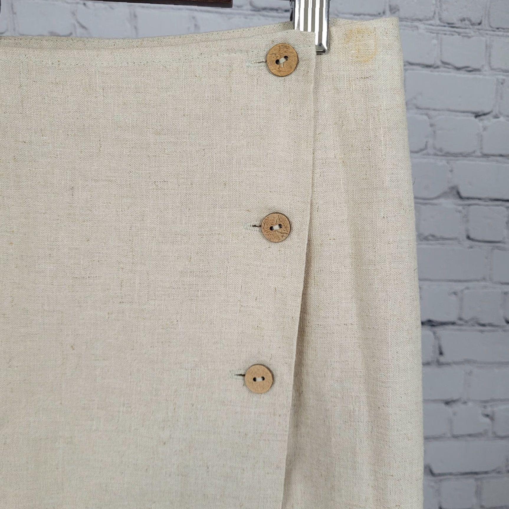 Vintage Susan Gail Beige Linen Blend Buttoned Wrap Skirt 12 Womens Long Red Bohemian Size 34" / US 12 / IT 48 - 5 Thumbnail