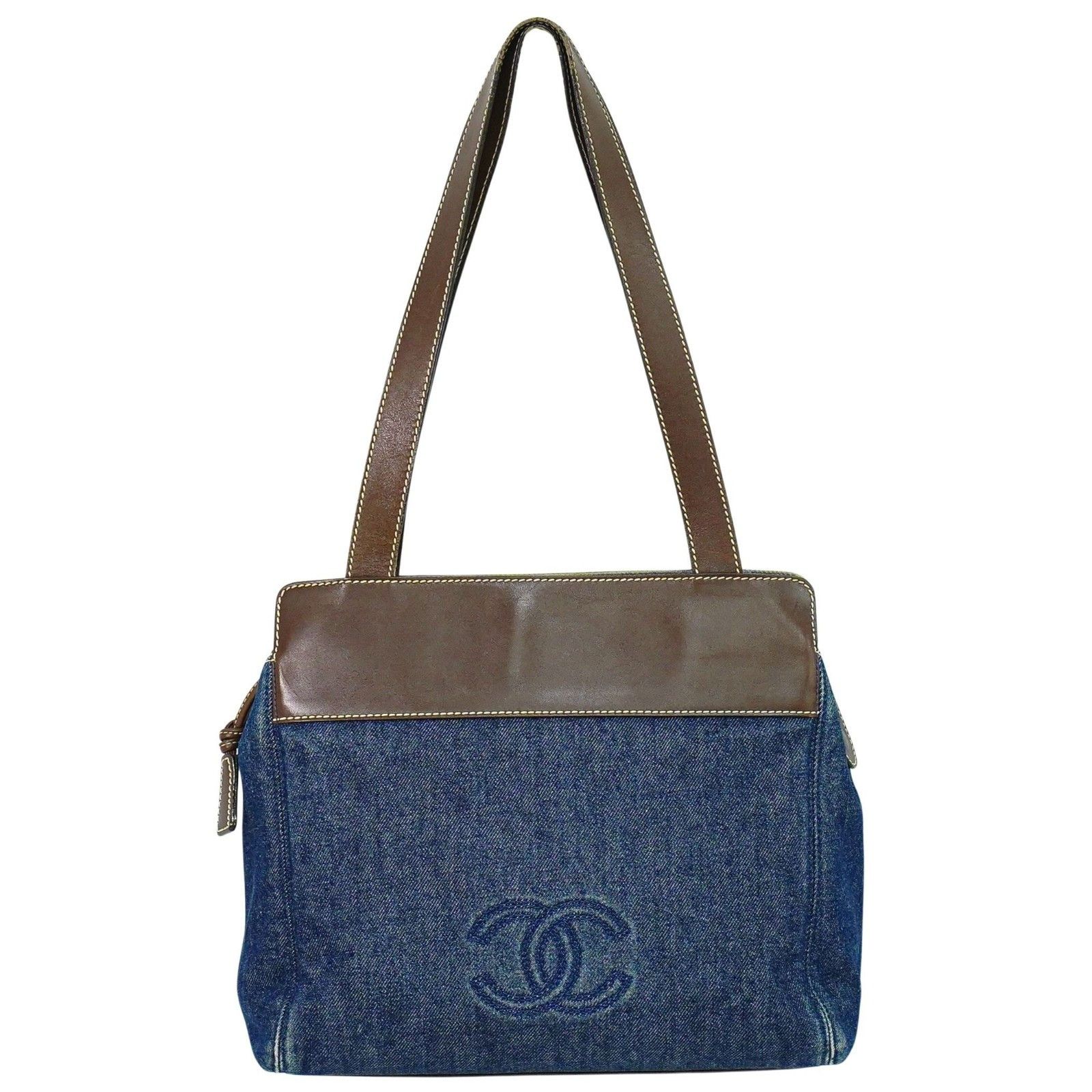 Chanel Chanel Vintage CC Tote Denim with Leather Size ONE SIZE - 1 Thumbnail