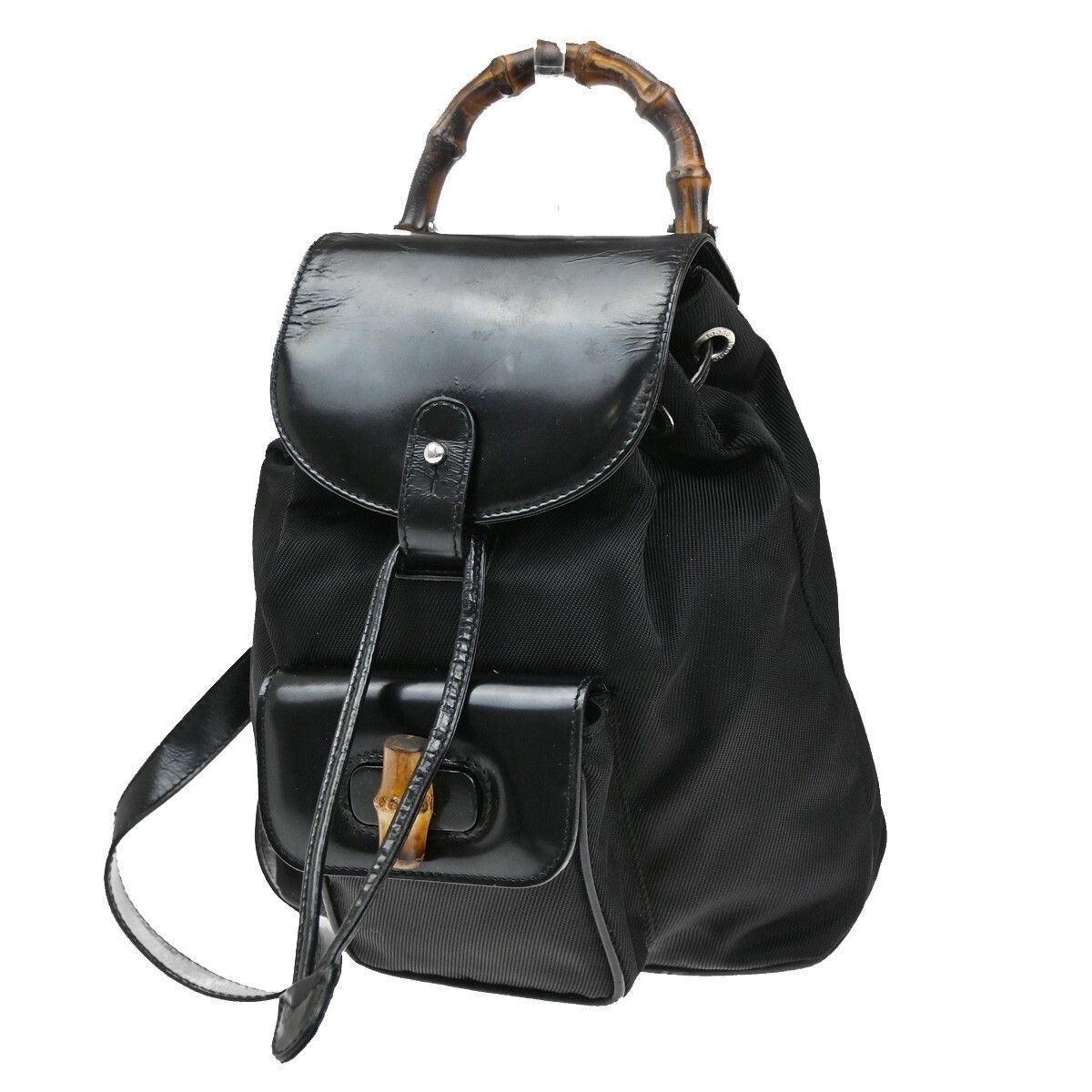 Gucci Gucci Vintage Bamboo Backpack Nylon and Patent Leather Size ONE SIZE - 1 Thumbnail