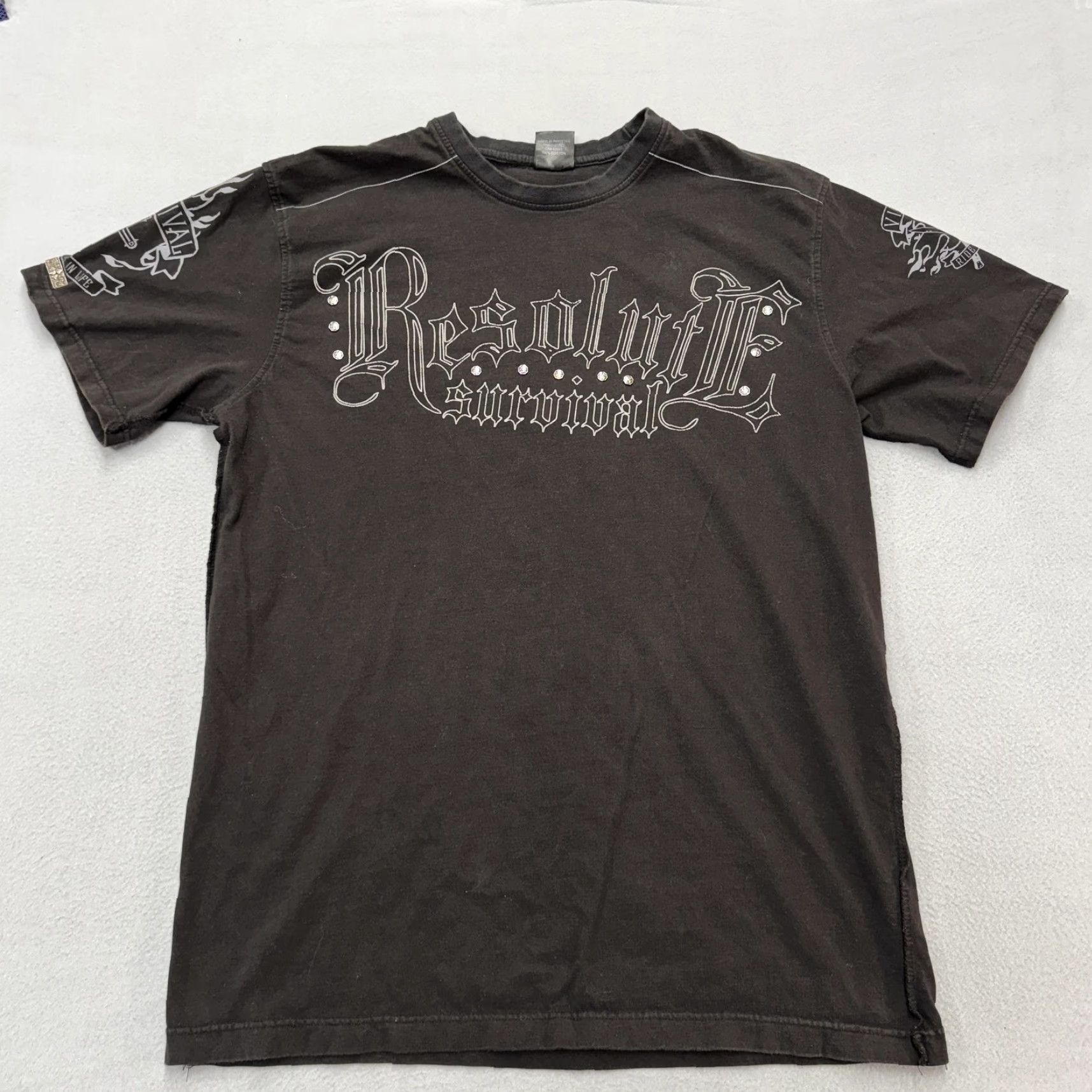 RESOLUTE VINTAGE Blac Label Resolute Survival Shirt Mens 3XL Black Gothic Studded Graphic Tee Size US XXL / EU 58 / 5 - 2 Thumbnail