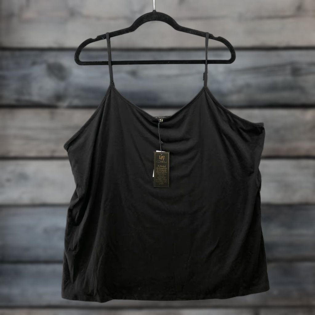 Vintage NWT DG2 Diane Gilman Cami Top Womens 2X Black Jersey Knit Adjustable Straps Tank Camisole Plus Size 2XL Womens Jersey Knit Spaghetti Strap Camisole Size XXL / US 16-18 / IT 52-54 - 1 Thumbnail