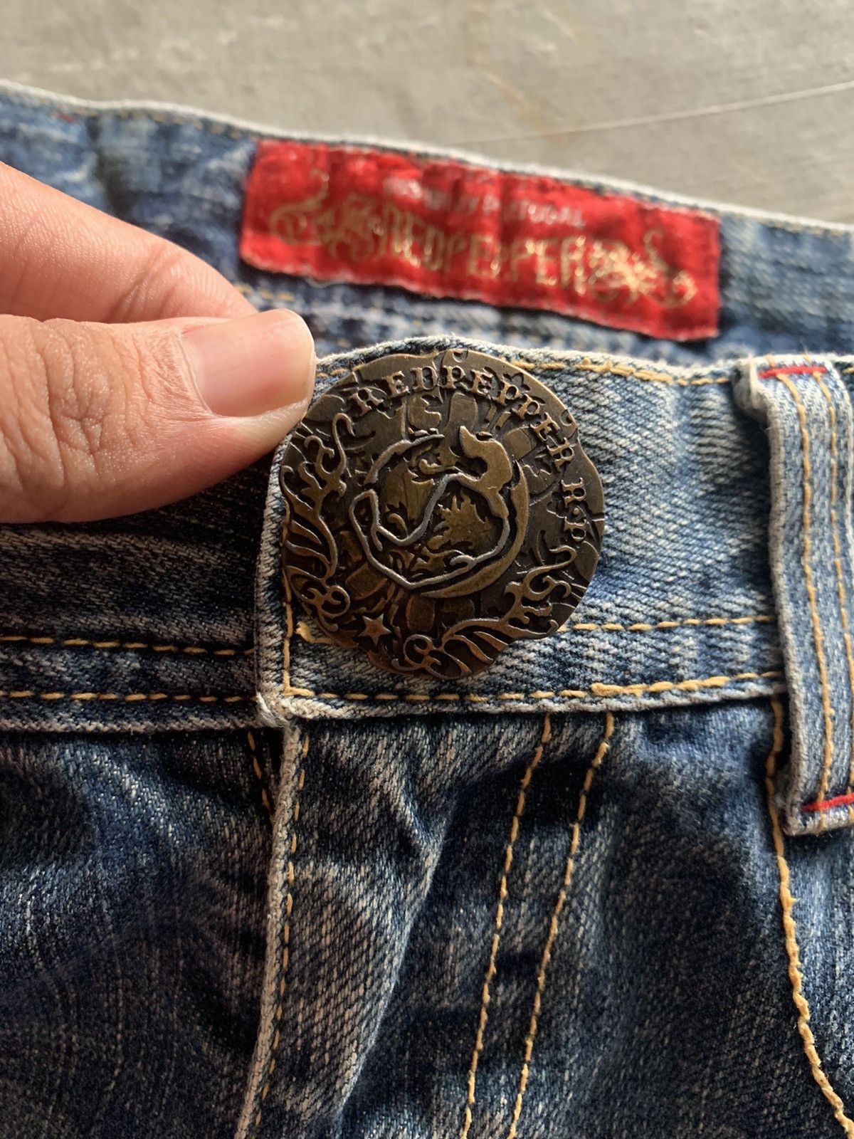 flare vintage y2k embroidery japanese denim red pepper