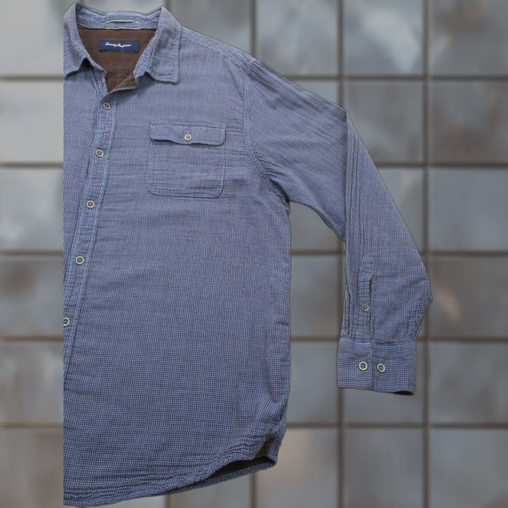Tommy Bahama VINTAGE Tommy Bahama Shirt Mens L Button-Up Long Sleeve 2 Layer Breathable Sheer Check Blue Cotton Casual Beach USA 90s Mens Size US L / EU 52-54 / 3 - 1 Thumbnail