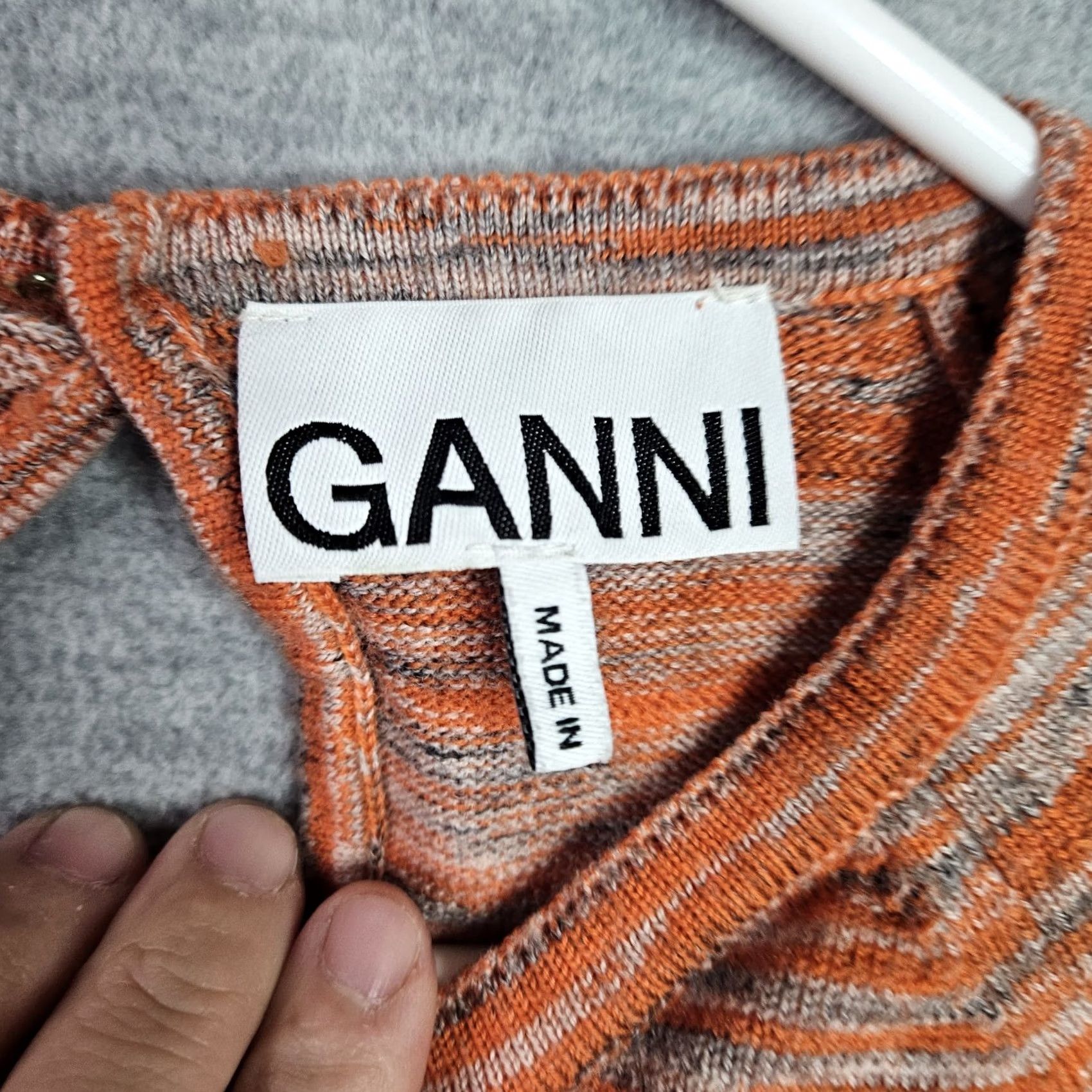 Ganni Ganni Merino Mouline Top Women’s Cropped 100% Wool Knit Elbow Sleeve Size L Orange Short Sleeve Regular Fit Crew Neck Shirt Size L / US 10 / IT 46 - 7 Thumbnail