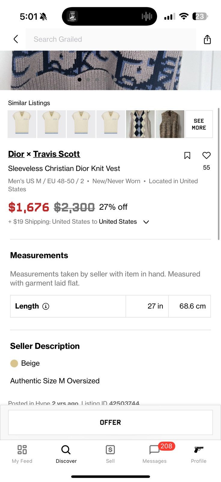 Dior × Travis Scott Dior x Travis Scott Cashmere Oblique Monogram Knit Vest Size US M / EU 48-50 / 2 - 14 Thumbnail