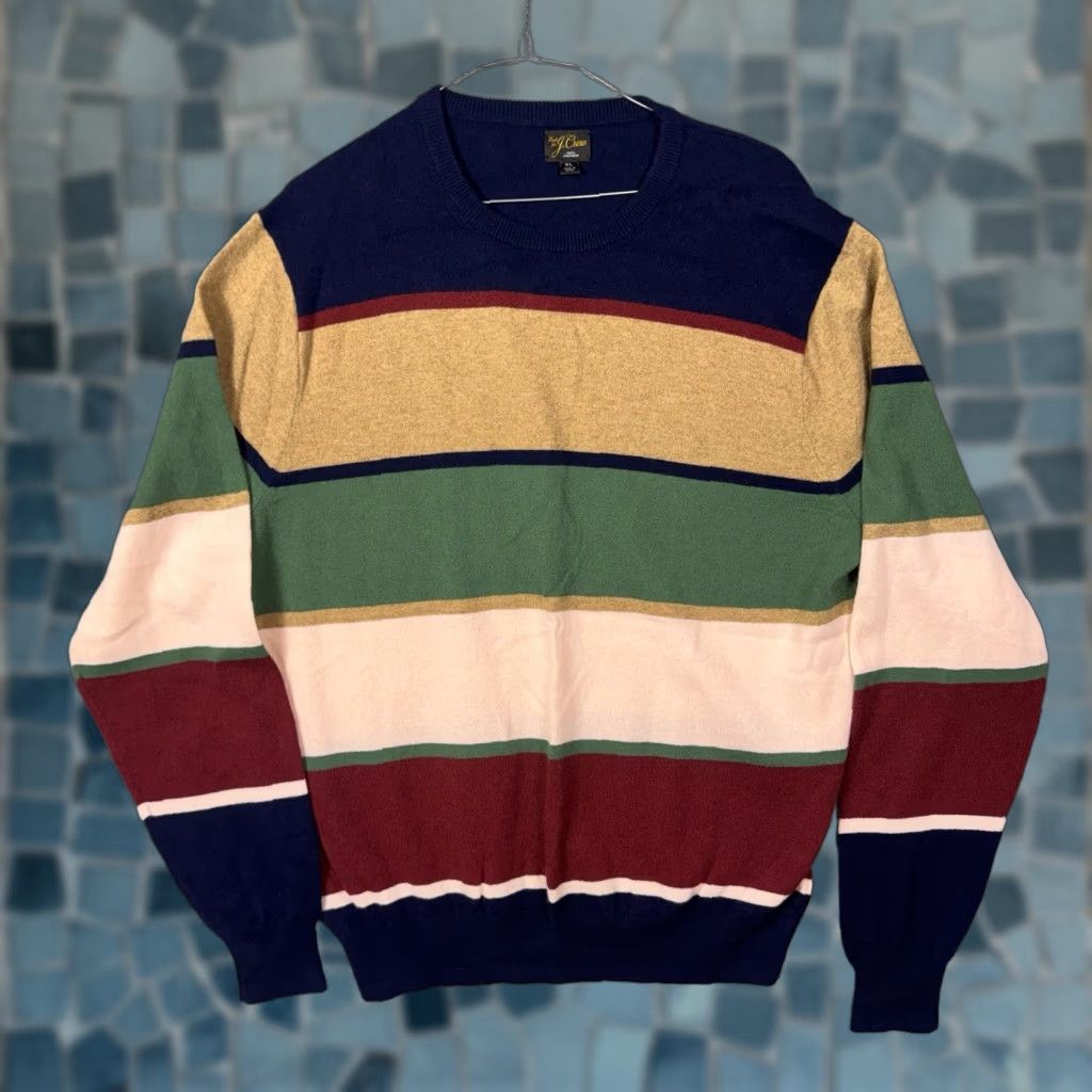 J.Crew J.CREW 100% Cashmere Sweater Mens XL Crewneck Pullover Knit Rugby Stripe BI838 Mens XL Multicolor Crew Neck Knit Pullover Sweater Size US XL / EU 56 / 4 - 1 Thumbnail