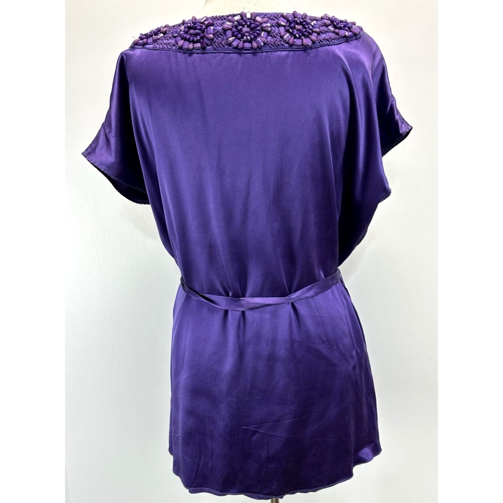 Alice + Olivia Alice + Olivia 100% Silk Mini Shift Dress Women’s XS Purple Beaded Neck Belted Size XS / US 0-2 / IT 36-38 - 3 Thumbnail