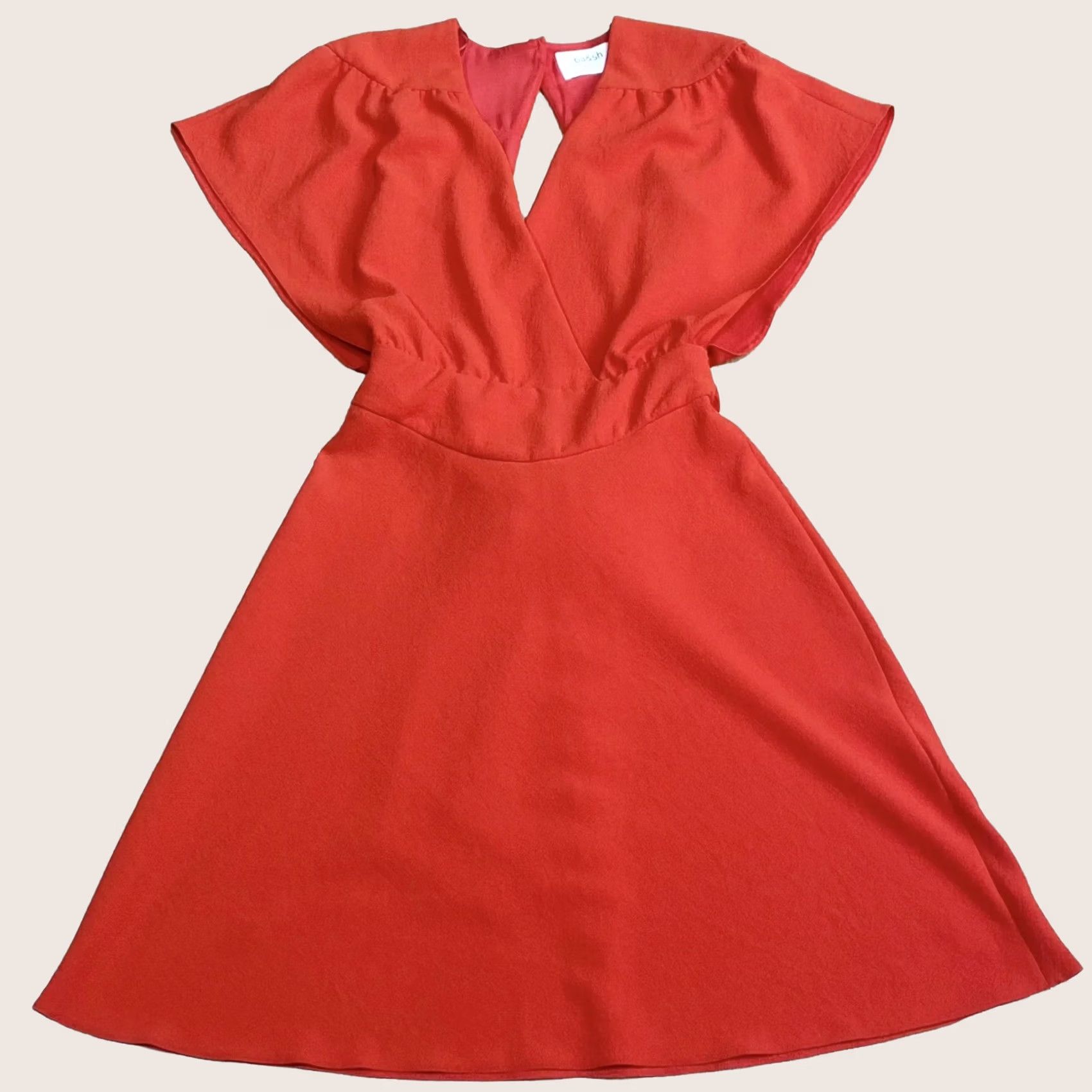 ba&sh ba&sh Siranda Red Open Back Tie Belt Dress UK 10 Regular Women Knee Length V-Neck Short Sleeve Party Cocktail Vintage No Pattern Pre Loved Vgc Size L / US 10 / IT 46 - 1 Thumbnail