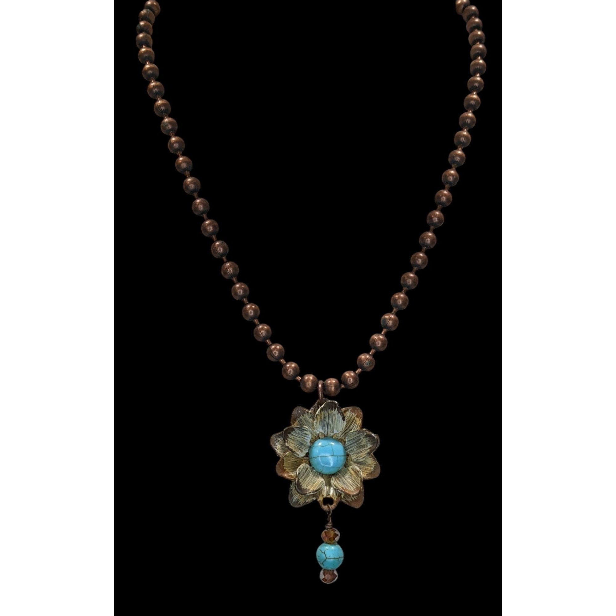 Other Vintage Bohemian Necklace With Turquoise Floral Pendant Copp Size ONE SIZE - 4 Thumbnail