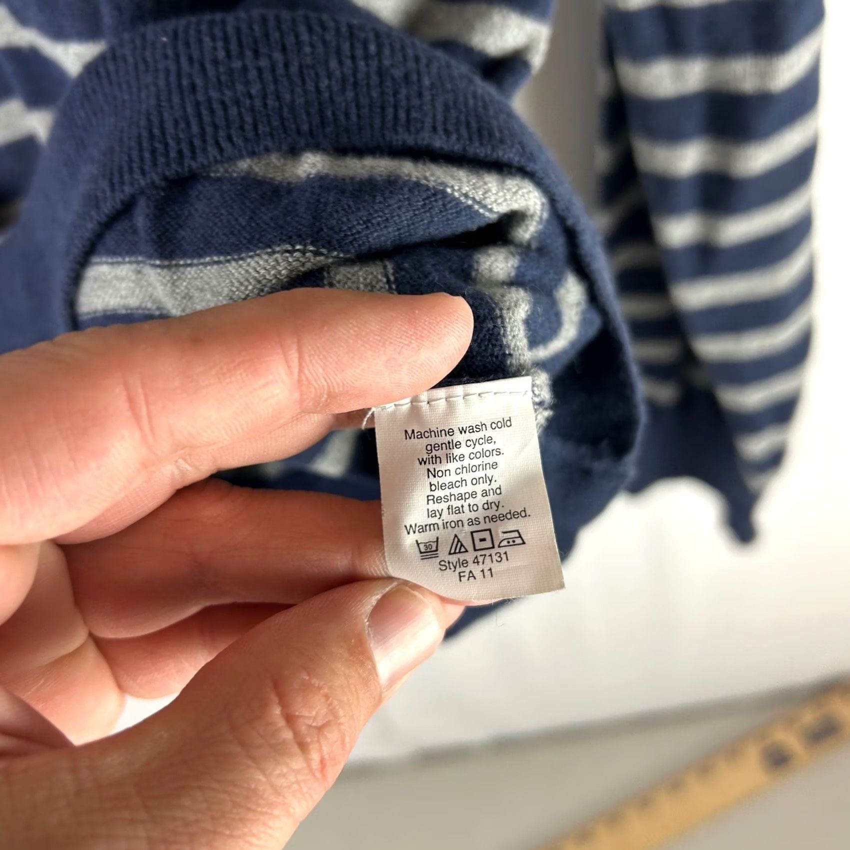 J.Crew J. Crew Mens Striped Crewneck Sweater Cotton Cashmere Navy Grey Size L Size US L / EU 52-54 / 3 - 6 Thumbnail