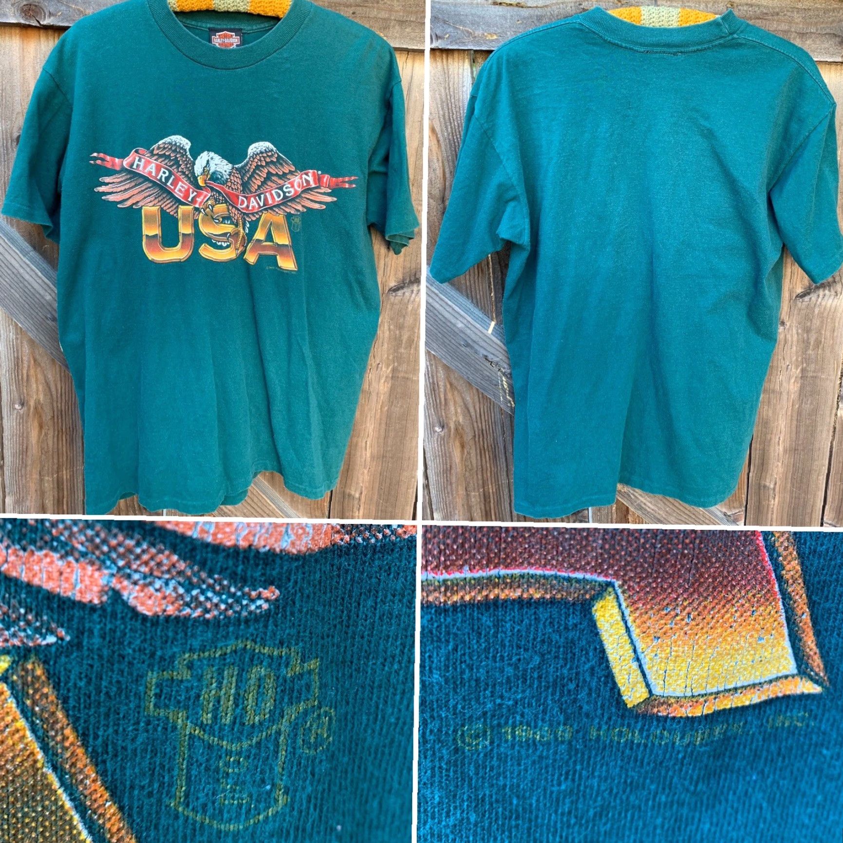 Harley Davidson VINTAGE Harley-Davidson USA Eagle T-Shirt Men Size M Green 1989 Single Stitch Graphic Tee Size US M / EU 48-50 / 2 - 7 Thumbnail