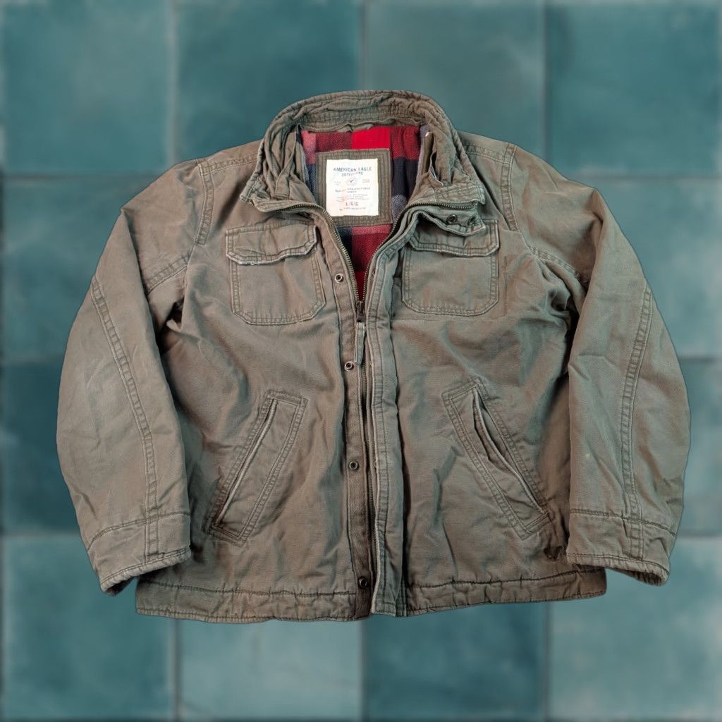 American Eagle Outfitters American Eagle Outfitters Jacket Canvas Plaid Lined Green Mens Regular Size L Winter Fashion Bomber Jacket Coat Size US L / EU 52-54 / 3 - 1 Thumbnail