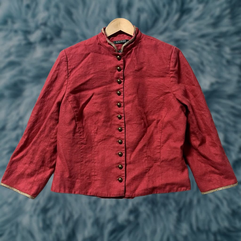 Ralph Lauren Lauren Ralph Lauren Blazer Women 14 Red 100% Linen Short Jacket Coat Solid Woven Classic Preppy Regular Country China Size XL / US 12-14 / IT 48-50 - 1 Thumbnail