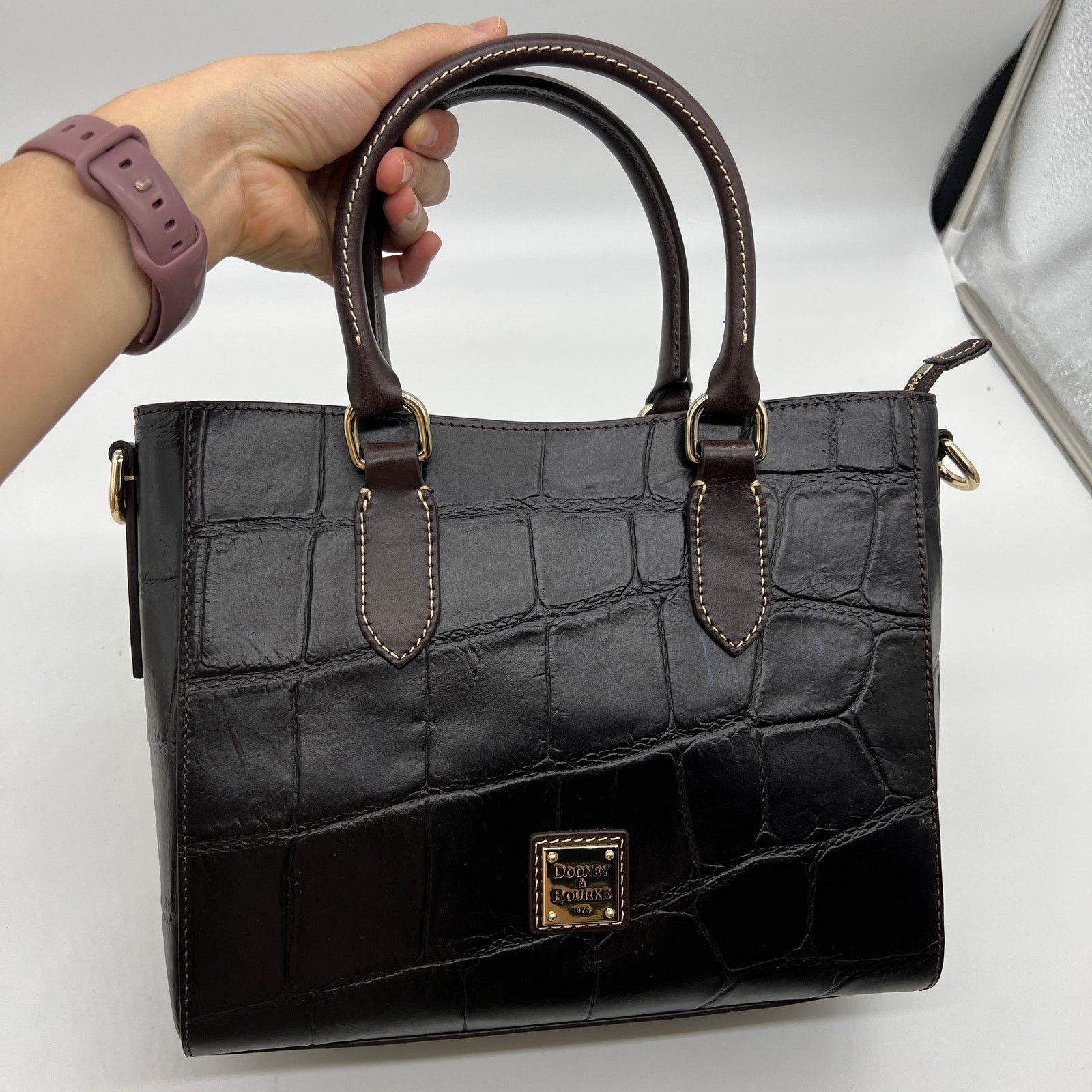 Dooney & Bourke Dooney & Bourke Denison Croco Top Handle Tote Espresso Size ONE SIZE - 1 Thumbnail