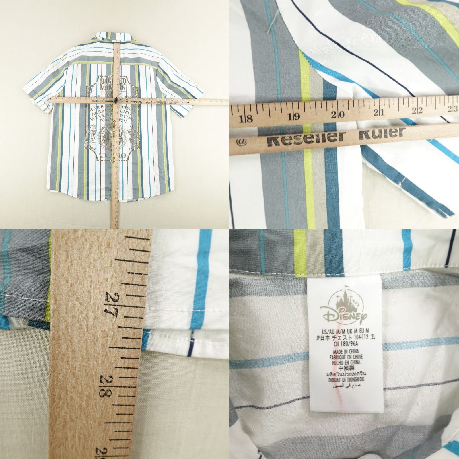 Disney VINTAGE Disney Men's Short Sleeve Shirt Medium White Blue Stripes Halloween Horror Casual Size US M / EU 48-50 / 2 - 8 Thumbnail