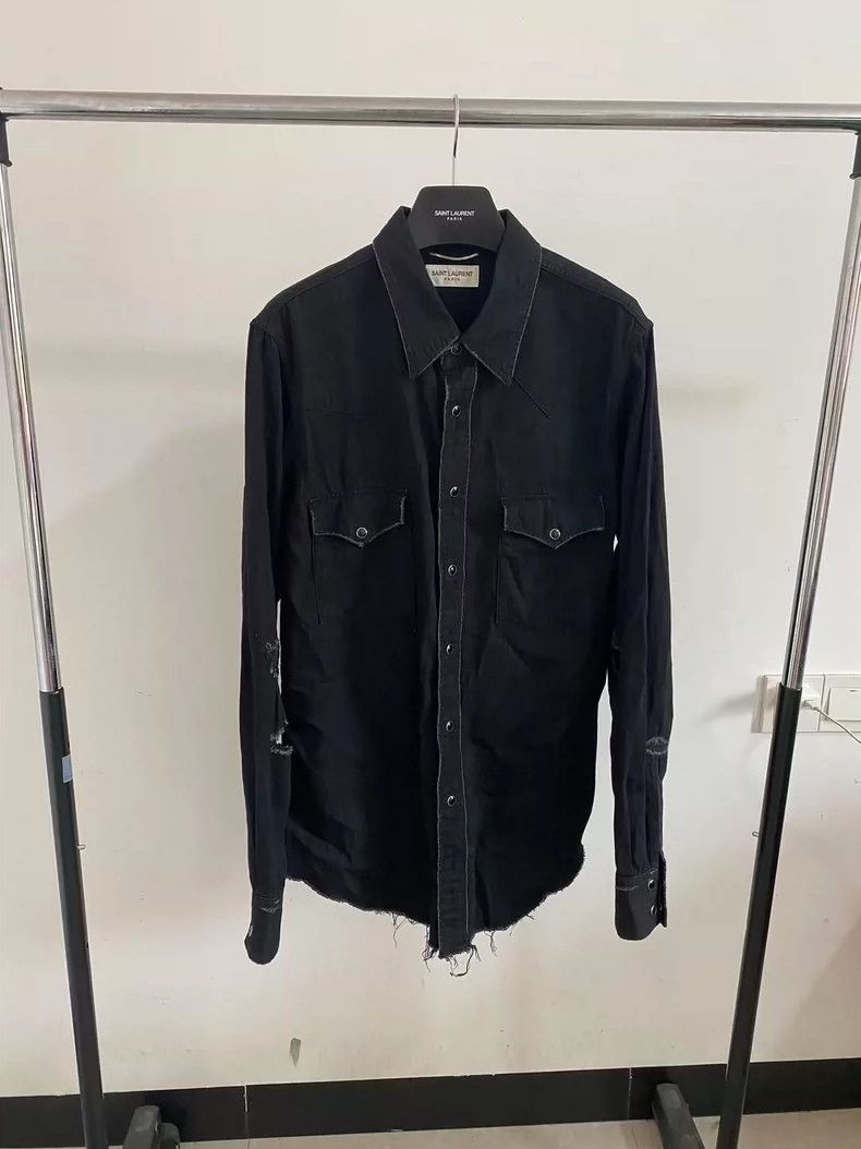 Saint Laurent Paris Saint Laurent Paris16SS Cat's Eye Fringed Destruction Shir Size US M / EU 48-50 / 2 - 1 Thumbnail