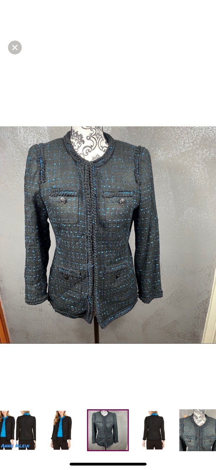 Anne Klein ANNE KLEIN Black and blue Ruffled Blazer Work ready Jacket. Size L / US 10 / IT 46 - 2 Thumbnail