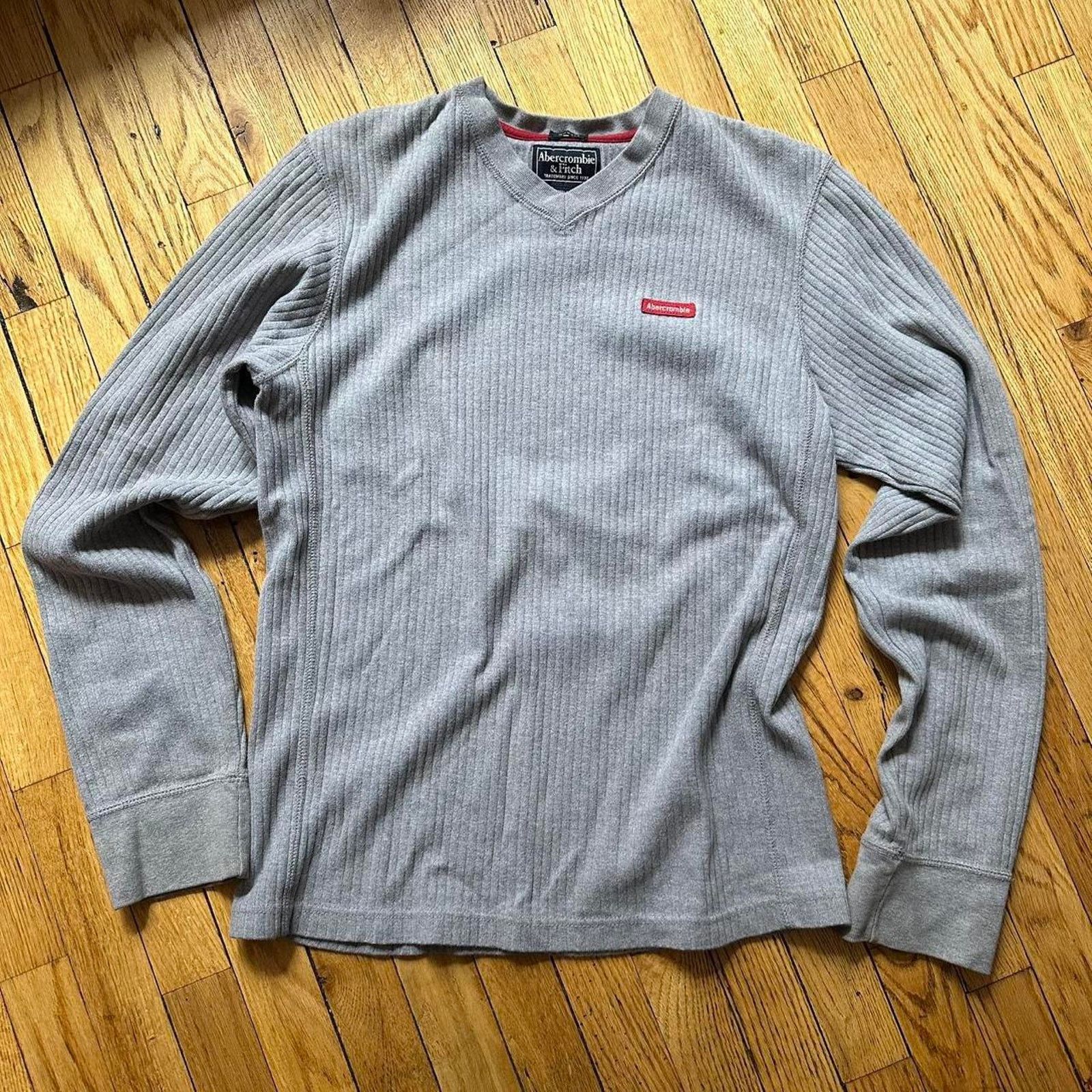 Abercrombie & Fitch × Vintage Y2K Abercrombie Ribbed V Neck Longsleeve Pullover Sweater Size US L / EU 52-54 / 3 - 1 Thumbnail