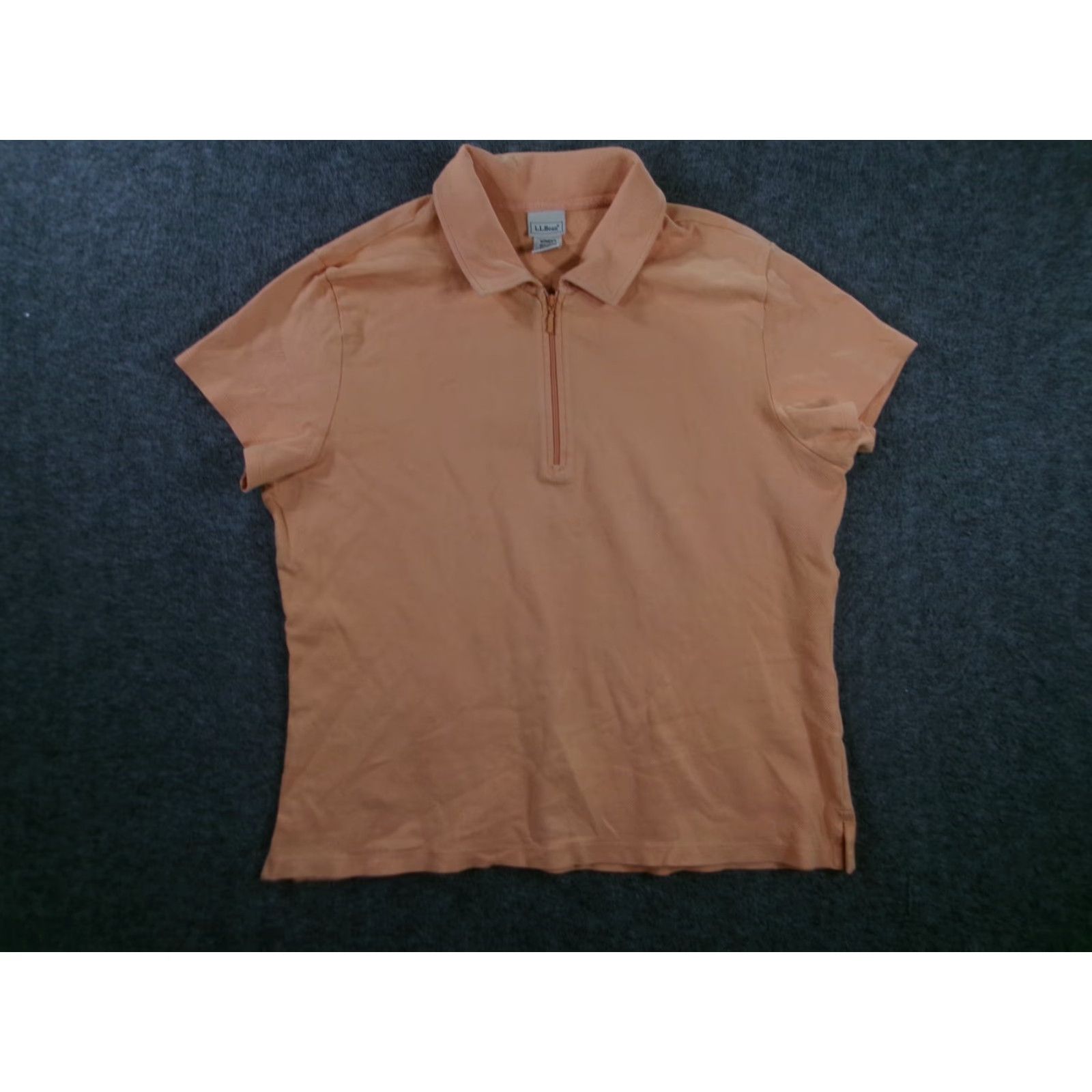 Vintage L.L. Bean Polo Shirt Women Large Orange Solid Short Sleeve Collared Cotton Blend Basic Classic Preppy 90s? Size L / US 10 / IT 46 - 2 Thumbnail