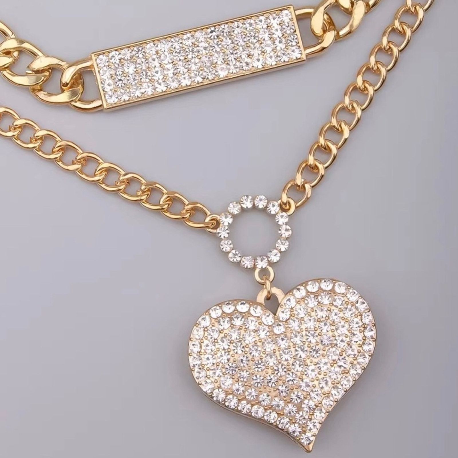 Jewelry European style two piece clear stone gold necklace set NEW Size ONE SIZE - 12 Thumbnail