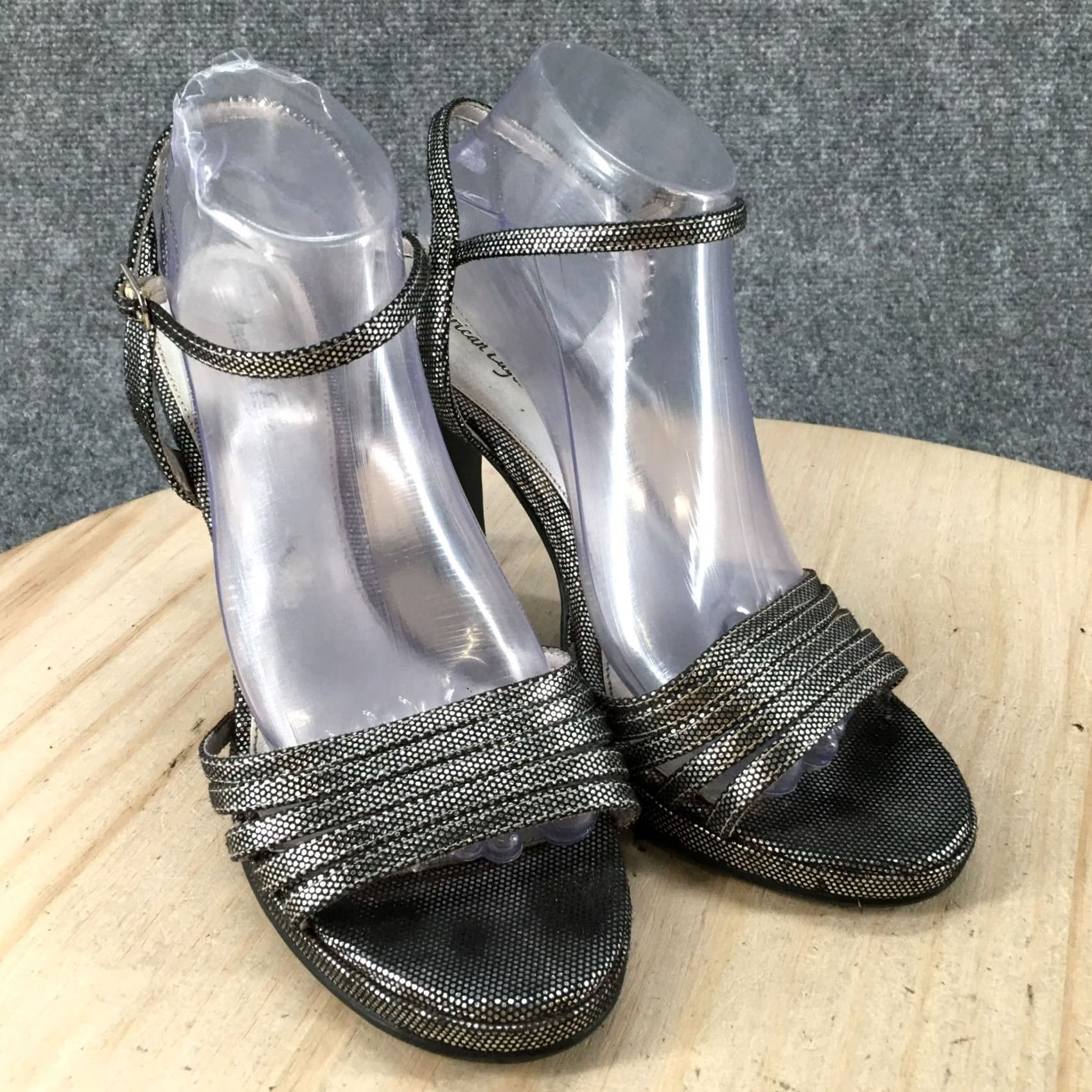 American Eagle Outfitters American Eagle Outfitters Sandals Womens 10 Ankle Straps Gray Fabric Heels Buckle Sparkle Size US 10 / IT 40 - 3 Thumbnail