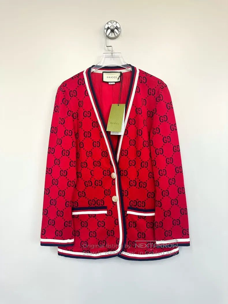 Gucci Gucci Red full-print logo suit jacket Size L / US 10 / IT 46 - 1 Thumbnail