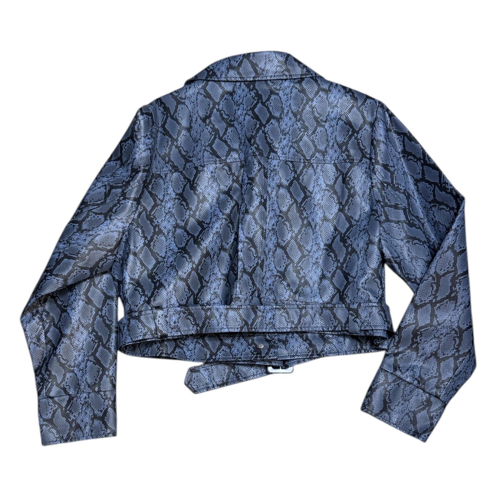 Other NOIZE Faux Vegan LEATHER Blue Cropped Bomber Jacket 2XL Size XXL / US 16-18 / IT 52-54 - 5 Thumbnail