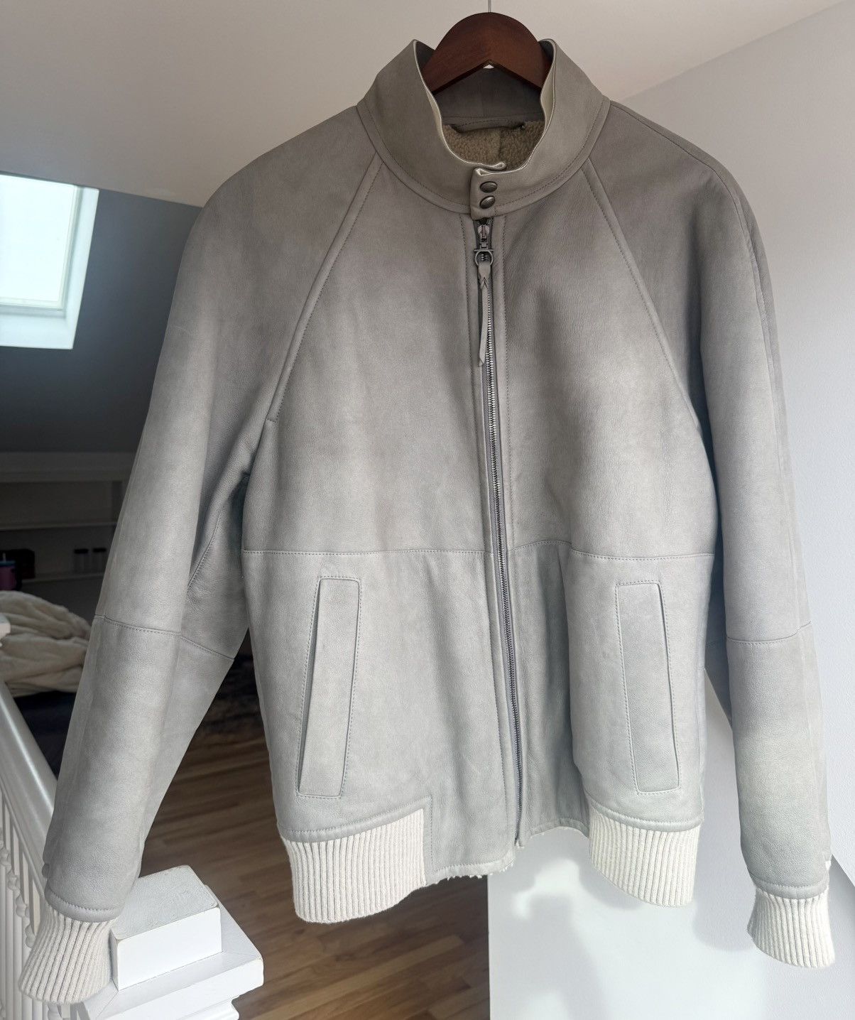 Salvatore Ferragamo Ferragamo Shearling Lamb Leather Bomber Jacket Gray Size US XL / EU 56 / 4 - 1 Thumbnail