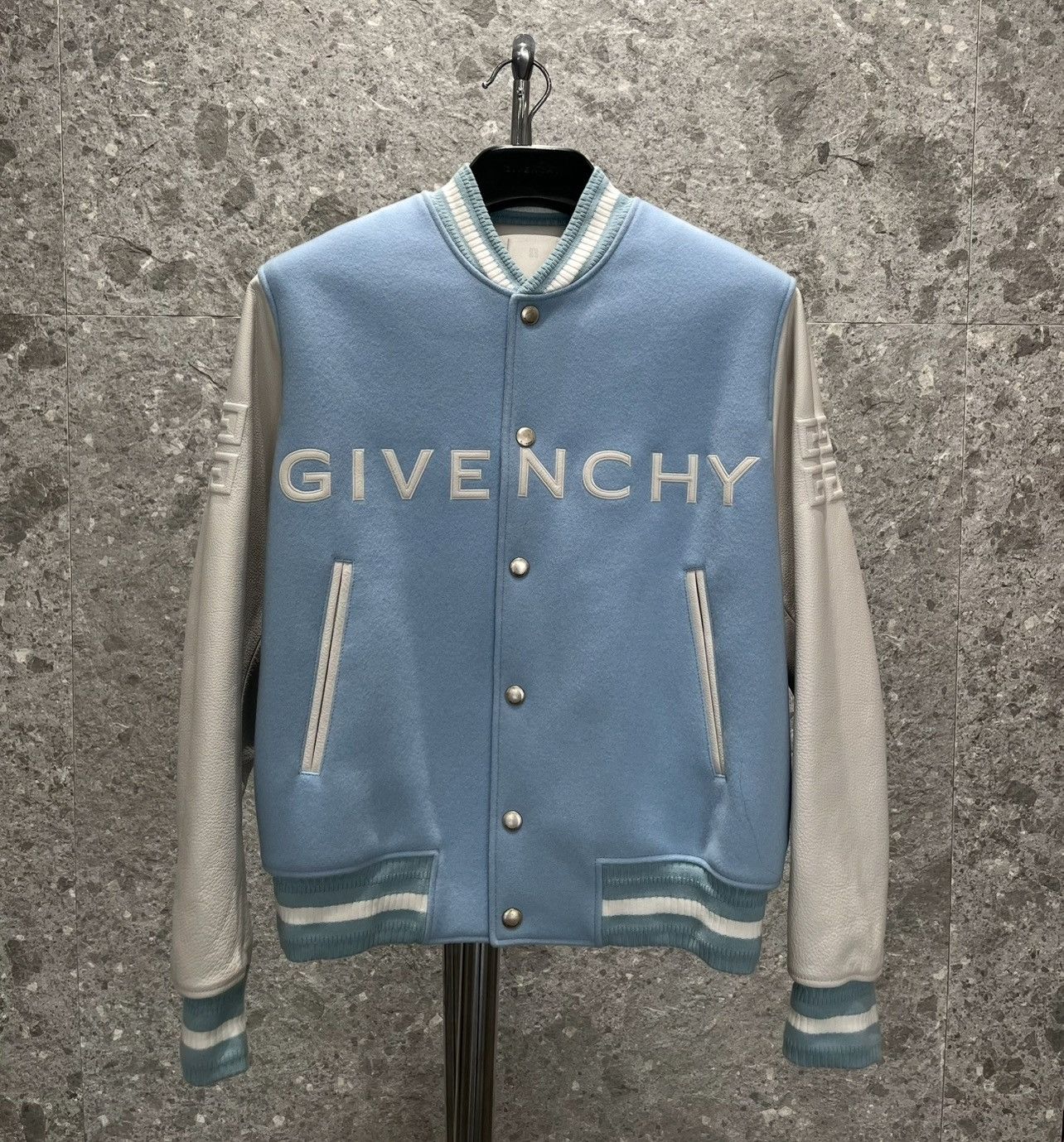 Sky Blue Varsity Bomber Jacket