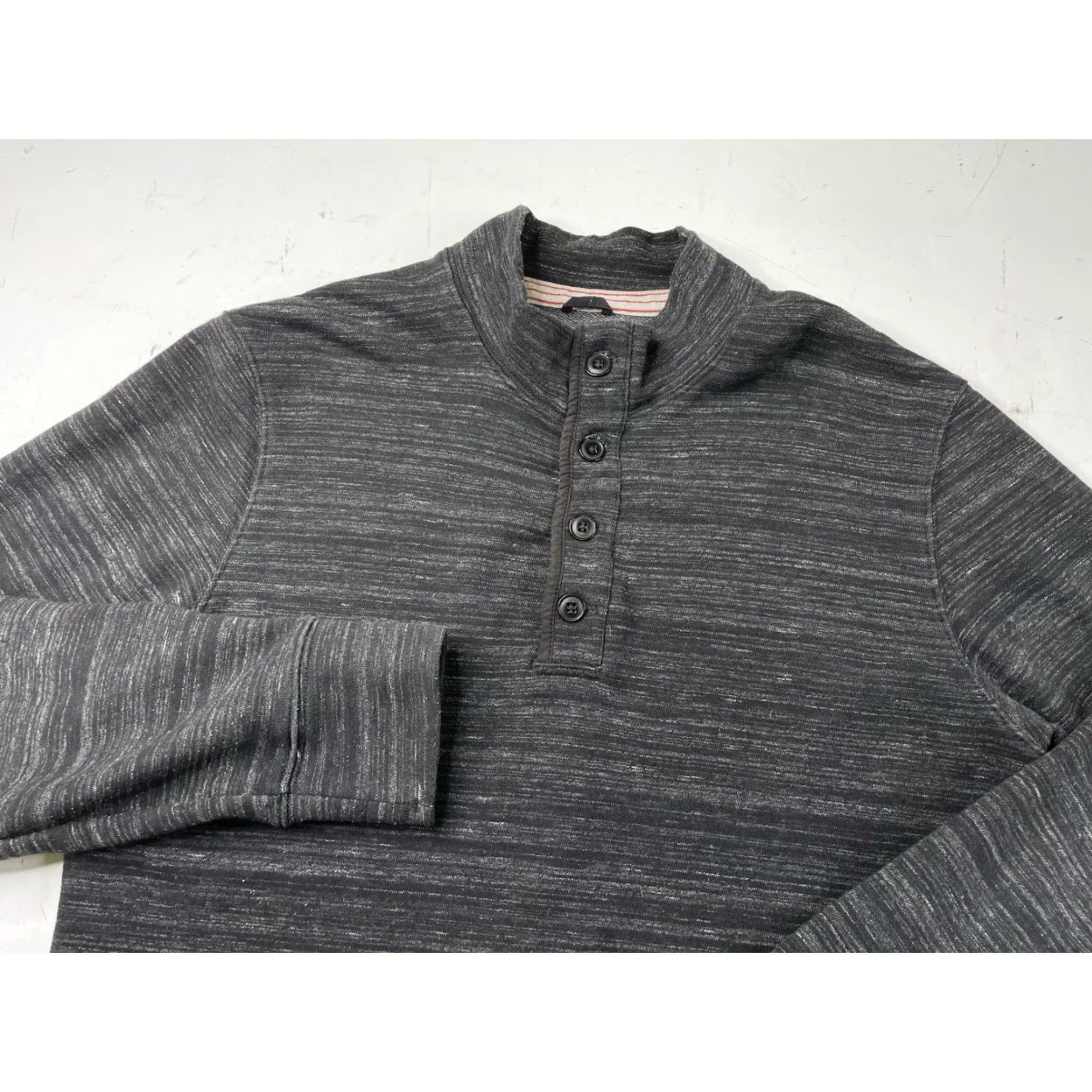 Relwen Relwen Men’s Loop Back Mock Neck Henley Black Twist Size Medium Henley Long Sleeve Button Knit Cotton Sweater Regular Fall Winter Spring Mens Size US M / EU 48-50 / 2 - 2 Thumbnail